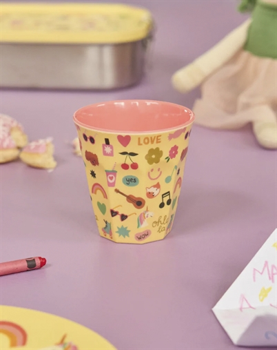 Rice Kids - Mellem Børnekop - Lys Gul - Unicorn Love Print